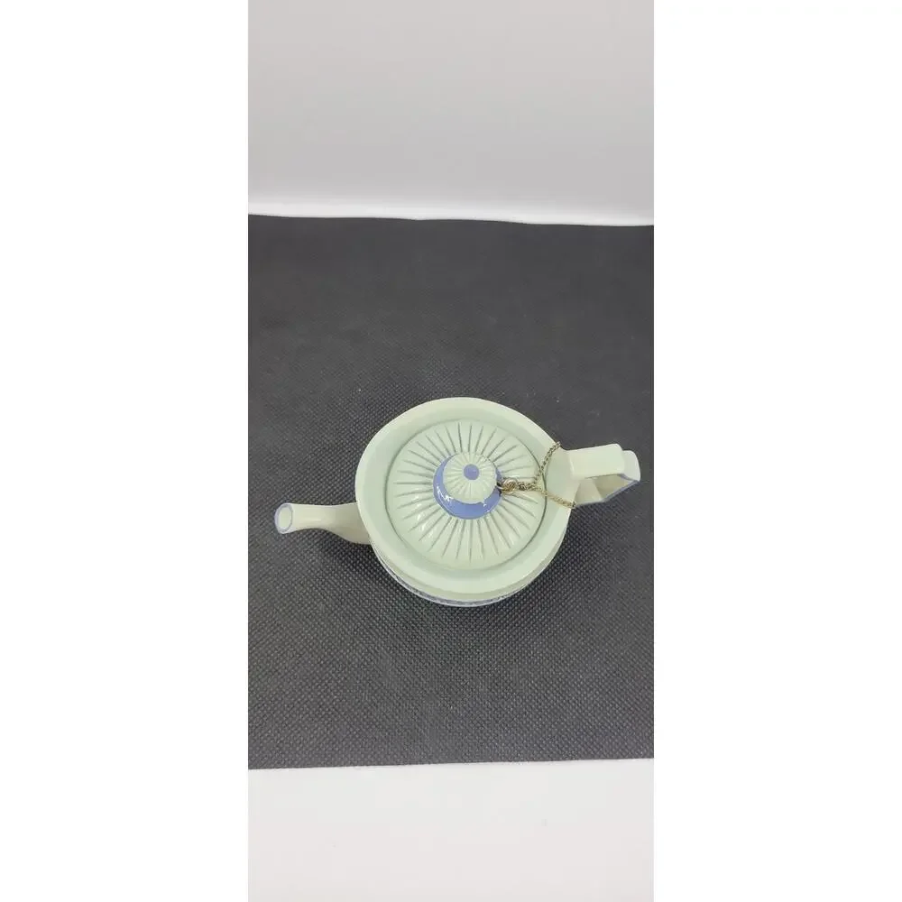 Vintage Nini Mini Ceramic Teapot Blue White Decorative Tea Pot Attached Lid